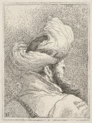 Hombre con barba usando un turbante, representado en busto desde atrás en tres cuartos de vista..., ca. 1770