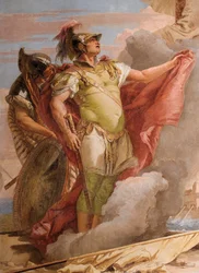 (detalle) Eneas, de Venus despidiéndose de Eneas, de la Sala de la Eneida en la Palazzina, 1757