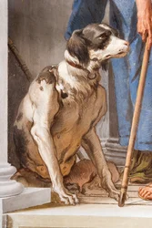 Perro, (detalle) La flota griega en Aulis, del Vestíbulo de Entrada en la Palazzina, 1757