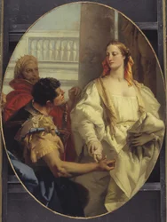 Latinus ofreciendo a su hija Lavinia en matrimonio a Eneas