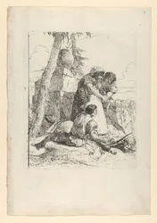 Mago señalando una cabeza ardiente a dos jóvenes, de los Scherzi, ca. 1743-50