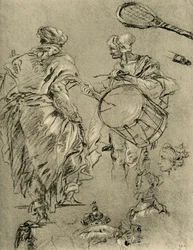 Hombre visto desde atrás, un tamborilero y pequeños estudios, 1751-1752, 1928