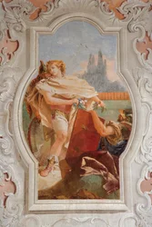 Rinaldo avergonzado de su pasado, de la Sala de Jerusalén Liberada en la Palazzina, 1757