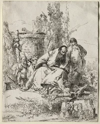 Scherzi: mago sentado, muchacho y cuatro figuras, 1735-40