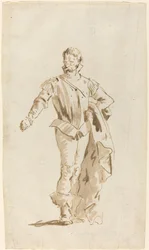 Hombre de pie con traje del siglo XVI