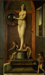 Alegoría de la prudencia, hacia 1490, de Giovanni Bellini (1431-36 - 1516), óleo sobre tabla, 32x22 cm