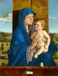 Italiano: Madonna col Bambino (Madonna di Alzano) Virgen con pera
