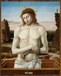 El Cristo de los Dolores, o Cristo representado como Varón de Dolores - El Varón de Dolores - Bellini, Giovanni (1430-1516) - 1460-1469 - Óleo sobre madera - 50x40 - Museo Poldi Pezzoli, Milán