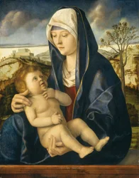 Madonna y niño en un paisaje