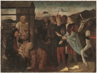 La Adoración de los Reyes Magos (temple sobre lino)
