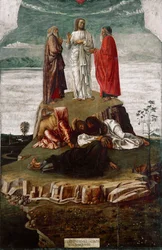 La Transfiguración Pintura de Giovanni Bellini (1432 ca.-1516) llamado il Giambellino. 1455 Dim. 134x68 cm Venecia, Museo Correr, n. 27