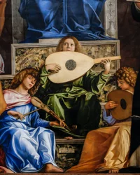 Virgen con el Niño y santos (óleo sobre madera)