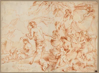 Bacanal ante un Herm, principios de la década de 1660 (óleo y pigmento pardo rojizo)