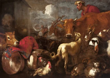 Los animales abordan el arca de Noé - Los animales abordan el arca de Noé de Castiglione, Giovanni Benedetto (1610-1665). Óleo sobre lienzo, tamaño: 170x238