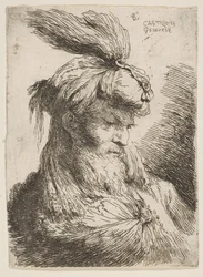Cabeza de un hombre barbudo con turbante mirando a la derecha, de la serie de Pequeñas Cabezas..., ca. 1645-1650