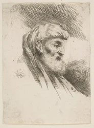 Cabeza de un hombre viejo con barba mirando a la derecha, de la serie de Cabezas Pequeñas en Orien..., ca. 1645-1650