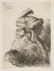 Cabeza de un anciano con turbante mirando a la izquierda, de la serie de Pequeñas Cabezas..., ca. 1645-1650