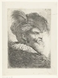 Cabeza de hombre con turbante y sombrero de piel
Gran estudio de cabezas con tocados orientales (título de la serie)