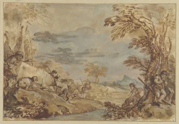 Paisaje con rebaños avanzando
