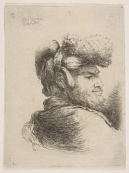 Hombre de perfil mirando a la derecha, con sombrero de piel, de la serie de Cabezas Pequeñas en Oriente, ca. 1645-50