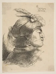 Hombre con un pequeño turbante adornado con plumas y cinta, mirando a la derecha, de..., ca. 1645-1650