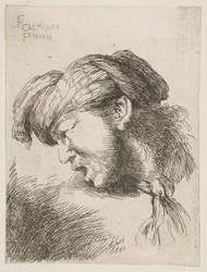 Hombre con turbante, una corbata atada alrededor de su cuello, mirando a la izquierda, de la serie de..., 1645-1650