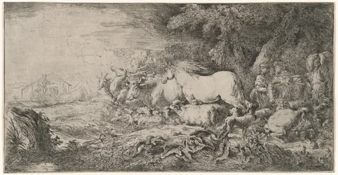 Los animales yendo hacia el arca