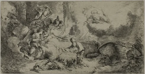 La Natividad con Dios Padre y ángeles