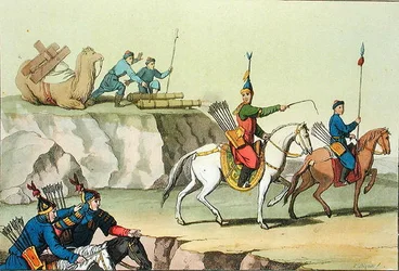 Tropa de soldados avanzando, ilustración de 