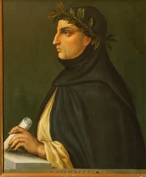 Giovanni Boccaccio, poeta del Renacimiento (pintura sobre madera)