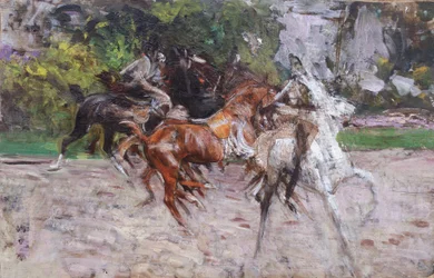 Caballos en el Bois de Boulogne, c.1885 (óleo sobre tabla)