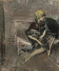 Dama con Sombrero Amarillo con su Perro Marchesa Casati