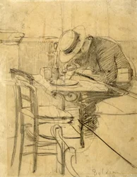 El pintor Helleu sentado en una terraza de café