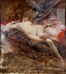 Desnudo femenino extendido (pintura sobre lienzo)
