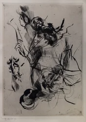 Retrato de mujer joven con figuras