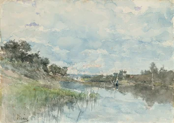 Paisaje Fluvial con un Barco de Pesca