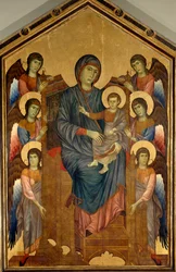La Virgen y el Niño en Majestad rodeados de seis ángeles. Pintura de Gualtieri Giovanni dit Cimabue (circa 1240-1302)