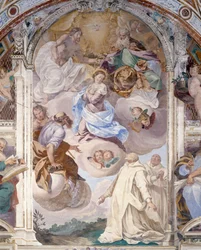 Italia, Lombardía, Pavía, Cartuja de Pavía (Certosa), Historias de Jesús y María, detalle del fresco