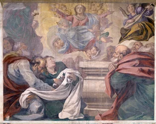 Italia, Lombardía, Pavía, Cartuja de Pavía (Certosa), Historias de Jesús y María, detalle del fresco