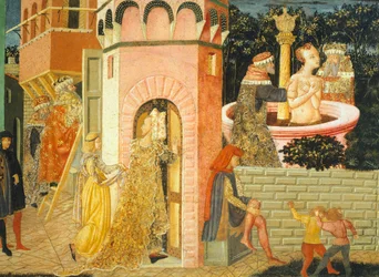 Historias de Susana, circa 1450, lado derecho de cofre pintado (detalle)