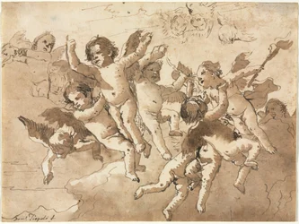 Cupido en las nubes con querubines asistentes, 1757 o después