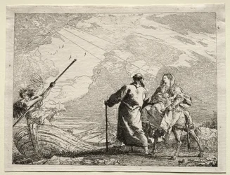 Huida a Egipto: La Sagrada Familia llegando a la orilla del río