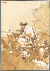 Dios Padre sentado en las nubes rodeado de ángeles y putti