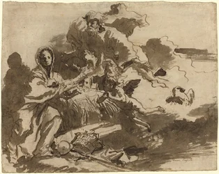 Dios Padre y ángeles adorando a la Madonna y el Niño [recto]