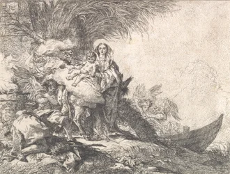 José adorando al Niño Jesús cerca de un altar humeante, de la Huida a Egipto, 1752