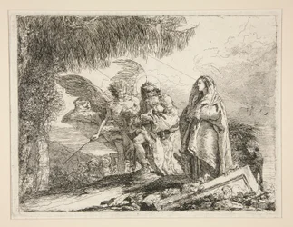 José con Jesús en brazos, de la serie Idee pittoresche sopra la fuga en Egitto (Huida a Egipto)