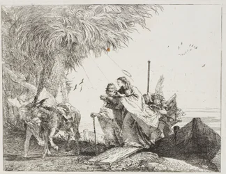 María, Ayudada por José y un Ángel, Saliendo del Barco, lámina dieciocho de La Huida a Egipto