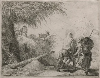 La Sagrada Familia en un camino rocoso, de la serie Idee pittoresche sulla fuga en Egitto (Huida a Egipto)