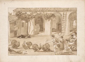 Pavos en un corral veneciano, el tercer dibujo en Tiepolo