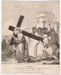 Via crucis - Estación V. Simón de Cirene ayuda a Jesús a llevar la cruz